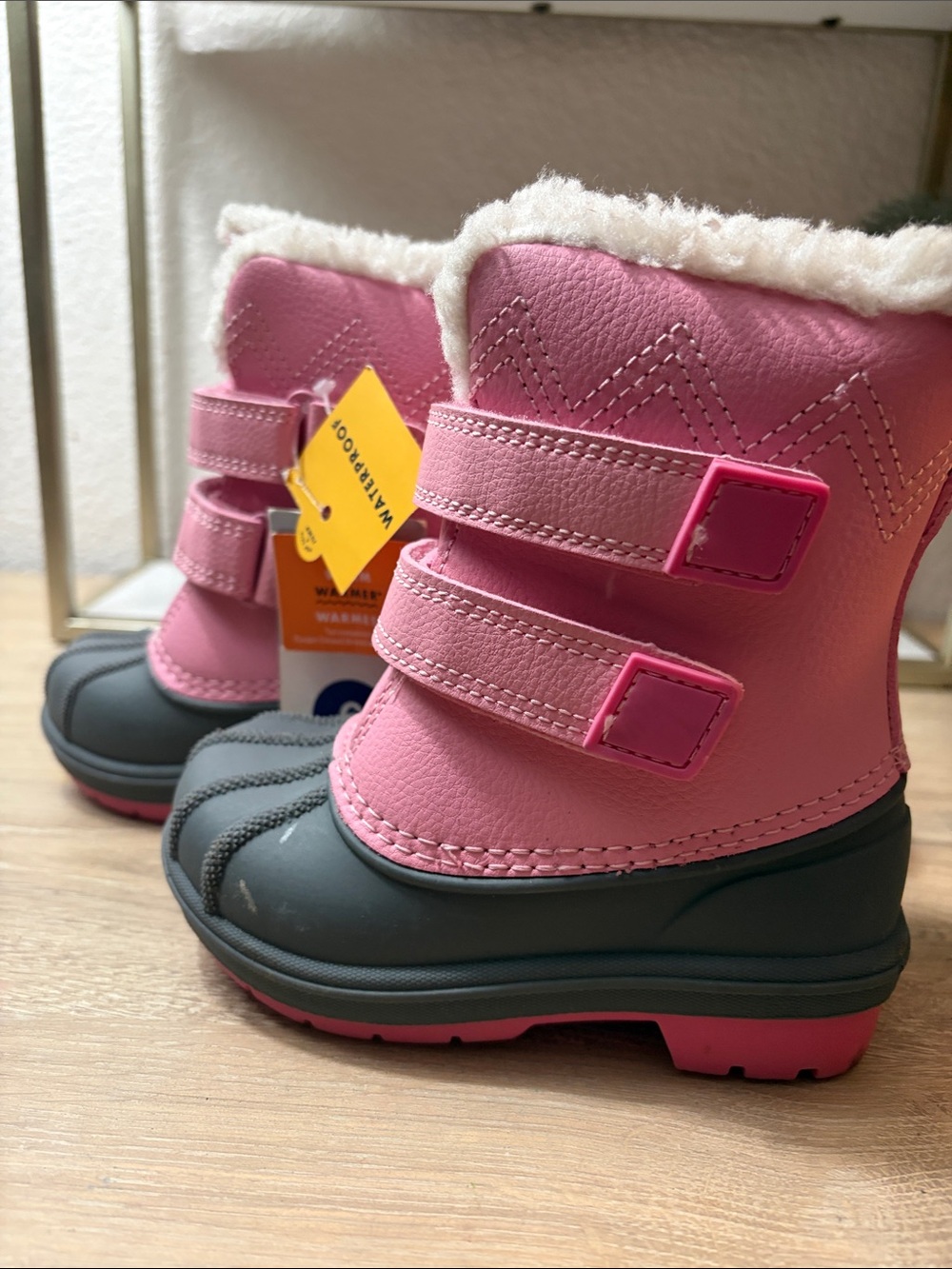 Cat & Jack Pink and Gray Kids Waterproof Snow Boots with Faux Fur Cuff - Picture 3 of 10